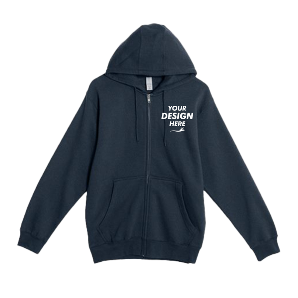 Lane Seven Unisex Premium Full-Zip Hooded Sweatshirt, Navy, Front view, Mockup