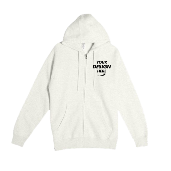 Lane Seven Unisex Premium Full-Zip Hooded Sweatshirt, Oatmeal Heather, Front view, Mockup