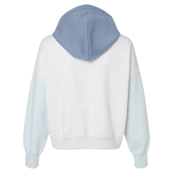 MV Sport Women's Sueded Fleece Colorblocked Crop Hooded Sweatshirt, Arctic Blue, Back view