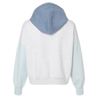 MV Sport Women's Sueded Fleece Colorblocked Crop Hooded Sweatshirt, Arctic Blue, Back view