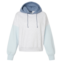 MV Sport Women's Sueded Fleece Colorblocked Crop Hooded Sweatshirt, Arctic Blue, Front view