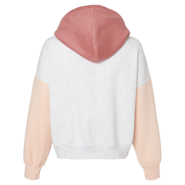MV Sport Women's Sueded Fleece Colorblocked Crop Hooded Sweatshirt, Cameo Pink, Back view