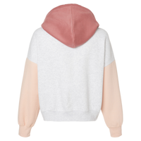 MV Sport Women's Sueded Fleece Colorblocked Crop Hooded Sweatshirt, Cameo Pink, Back view