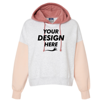 MV Sport Women's Sueded Fleece Colorblocked Crop Hooded Sweatshirt, Cameo Pink, Front view, Mockup