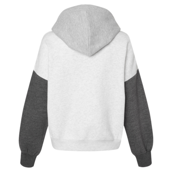 MV Sport Women's Sueded Fleece Colorblocked Crop Hooded Sweatshirt, Charcoal, Back view