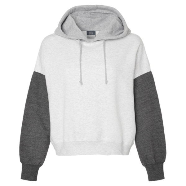 MV Sport Women's Sueded Fleece Colorblocked Crop Hooded Sweatshirt, Charcoal, Front view