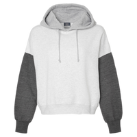 MV Sport Women's Sueded Fleece Colorblocked Crop Hooded Sweatshirt, Charcoal, Front view