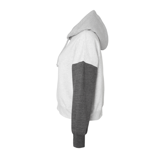 MV Sport Women's Sueded Fleece Colorblocked Crop Hooded Sweatshirt, Charcoal, Left Sleeve view