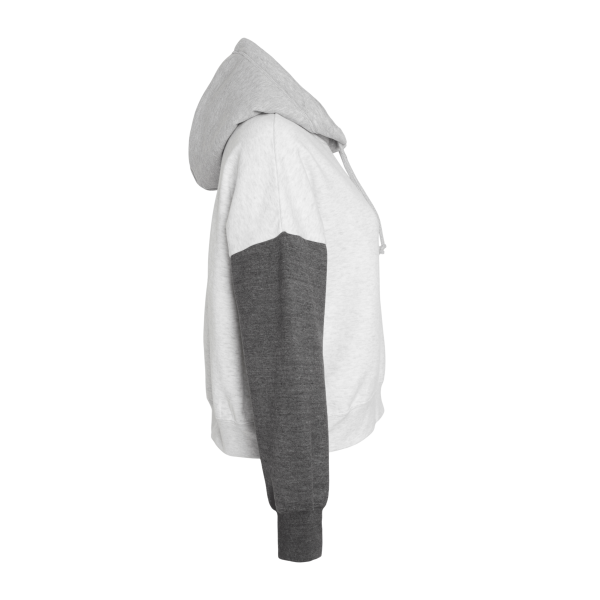 MV Sport Women's Sueded Fleece Colorblocked Crop Hooded Sweatshirt, Charcoal, Right Sleeve view