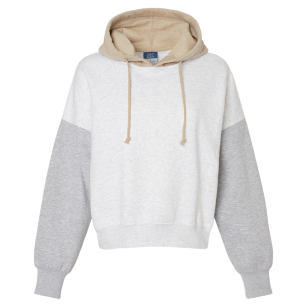 MV Sport Women's Sueded Fleece Colorblocked Crop Hooded Sweatshirt, Heather, Front view