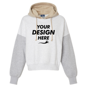 MV Sport Women's Sueded Fleece Colorblocked Crop Hooded Sweatshirt, Heather, Front view, Mockup