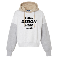 MV Sport Women's Sueded Fleece Colorblocked Crop Hooded Sweatshirt, Heather, Front view, Mockup