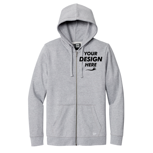 New Era Comeback Fleece Full Zip Hoodie, Athletic Heather, Front view, Mockup