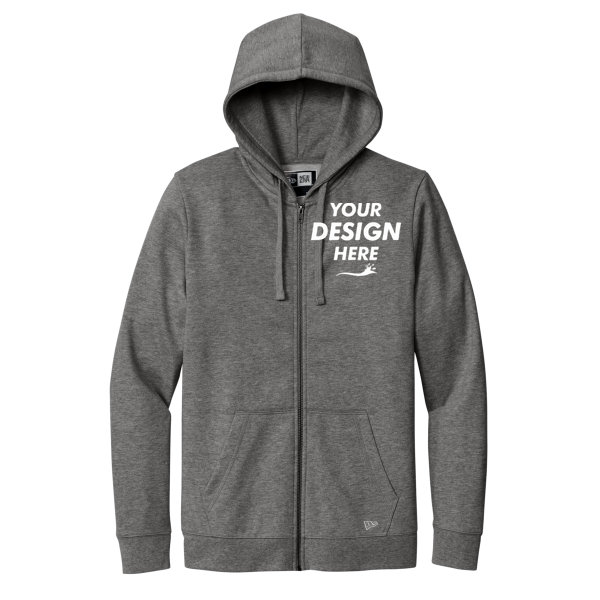 New Era Comeback Fleece Full Zip Hoodie, Dark Heather Grey, Front view, Mockup