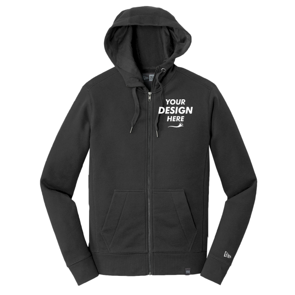 New Era French Terry Full Zip Hoodie, Black, Front view, Mockup