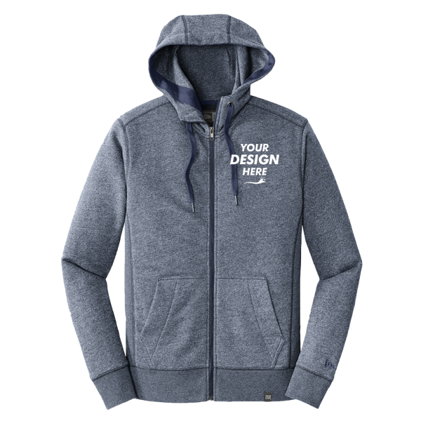 New Era French Terry Full Zip Hoodie, True Navy Twist, Front view, Mockup