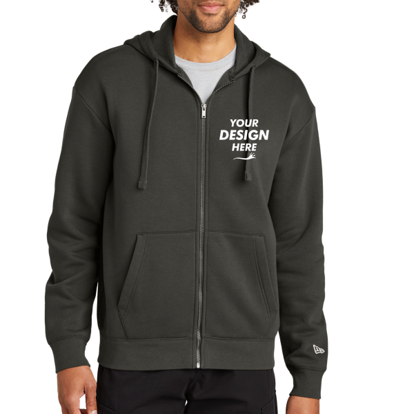 New Era Heritage Fleece Full Zip Hoodie, Graphite, Front view, Mockup