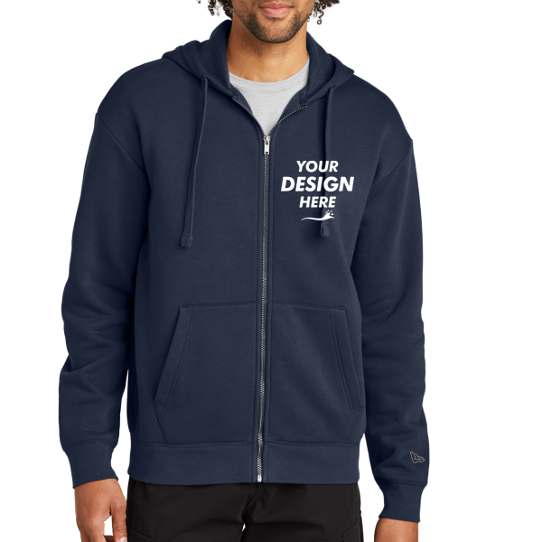 New Era Heritage Fleece Full Zip Hoodie, True Navy, Front view, Mockup