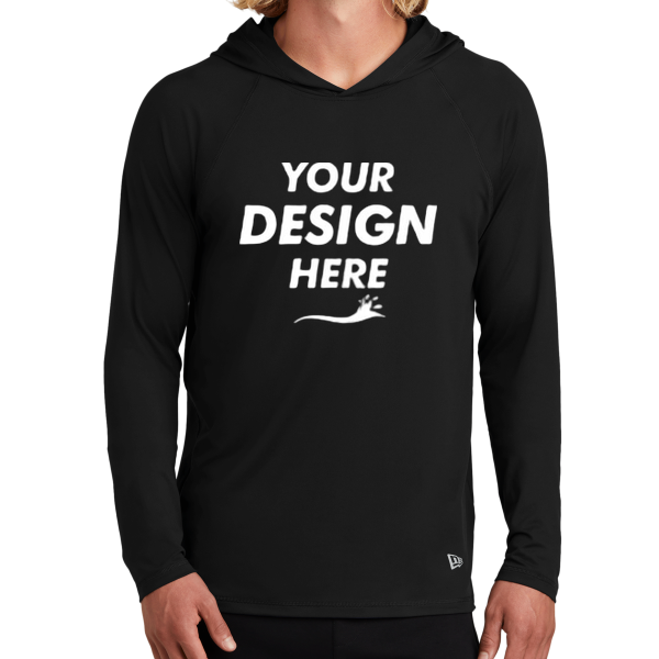 New Era Power Long Sleeve Hoodie, Black, Front view, Mockup