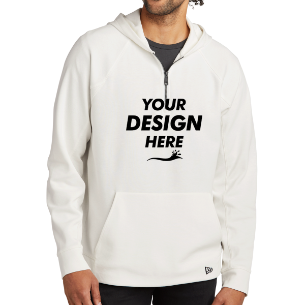 New Era STS 1/4 Zip Hoodie, Fan White, Front view, Mockup