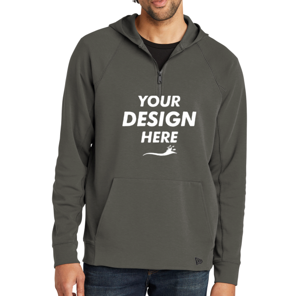 New Era STS 1/4 Zip Hoodie, Graphite, Front view, Mockup