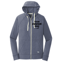 New Era Sueded Cotton Blend Full Zip Hoodie, True Navy Heather, Front view, Mockup
