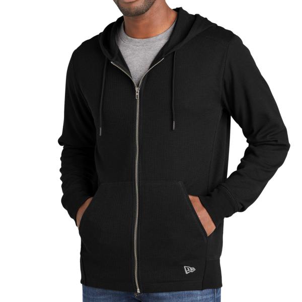New Era Thermal Full Zip Hoodie, Black, Front view