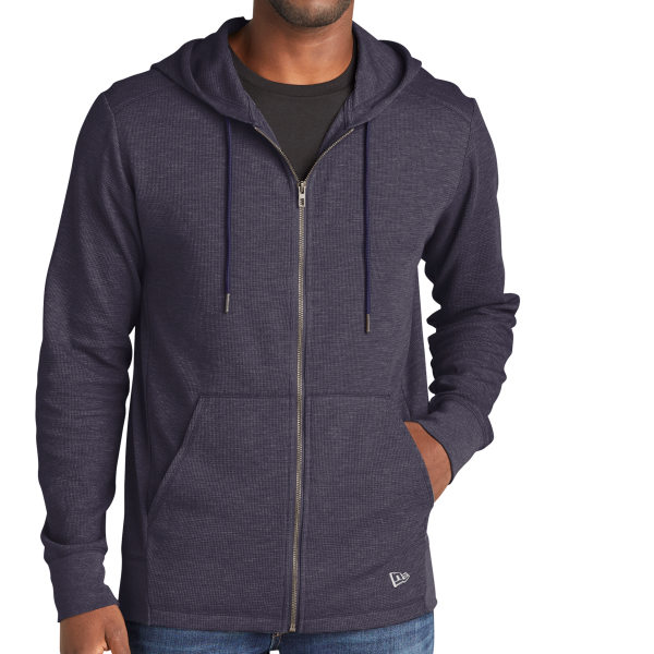 New Era Thermal Full Zip Hoodie, True Navy Heather, Front view