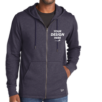 New Era Thermal Full Zip Hoodie, True Navy Heather, Front view, Mockup