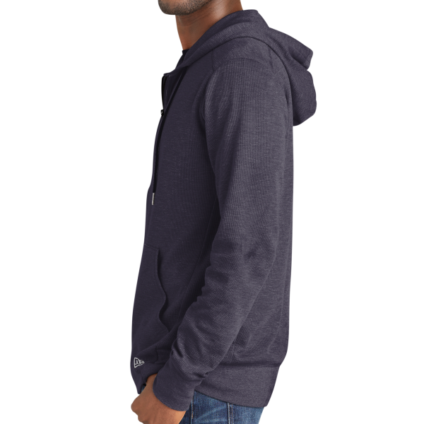 New Era Thermal Full Zip Hoodie, True Navy Heather, Left Sleeve view