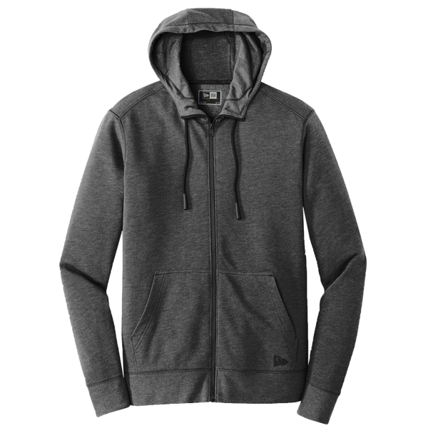 New Era Tri Blend Fleece Full Zip Hoodie, Black Heather, Front view