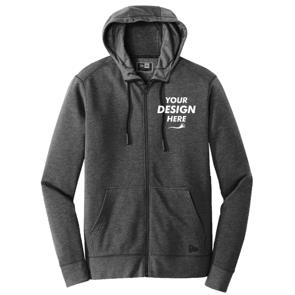 New Era Tri Blend Fleece Full Zip Hoodie, Black Heather, Front view, Mockup