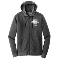 New Era Tri Blend Fleece Full Zip Hoodie, Black Heather, Front view, Mockup