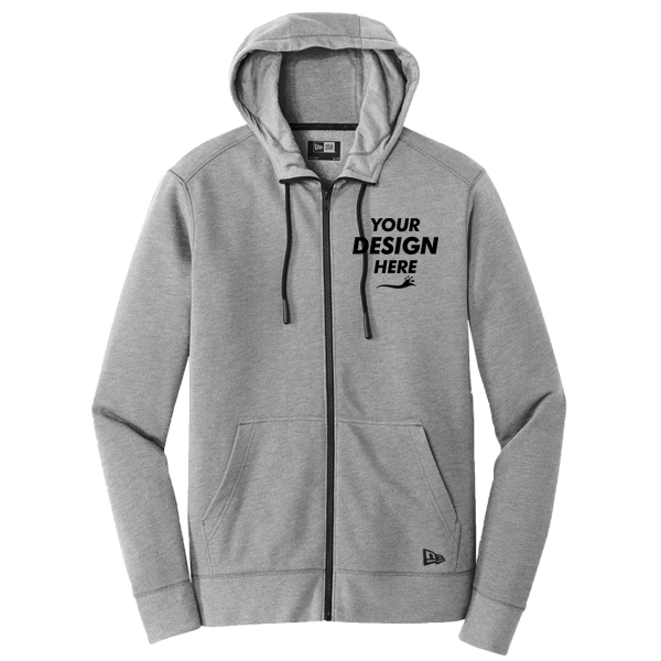 New Era Tri Blend Fleece Full Zip Hoodie, Shadow Grey Heather, Front view, Mockup