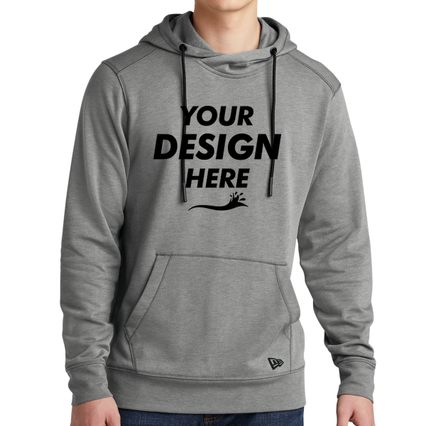 New Era Tri Blend Fleece Pullover Hoodie, Shadow Grey Heather, Front view, Mockup