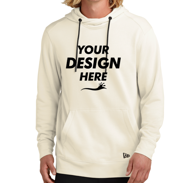 New Era Tri Blend Fleece Pullover Hoodie, Soft Beige, Front view, Mockup