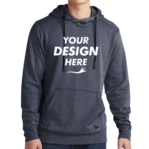 New Era Tri Blend Fleece Pullover Hoodie, True Navy Heather, Front view, Mockup