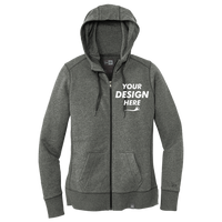 New Era Women's French Terry Full Zip Hoodie, Black Twist, Front view, Mockup