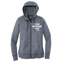 New Era Women's French Terry Full Zip Hoodie, True Navy Twist, Front view, Mockup