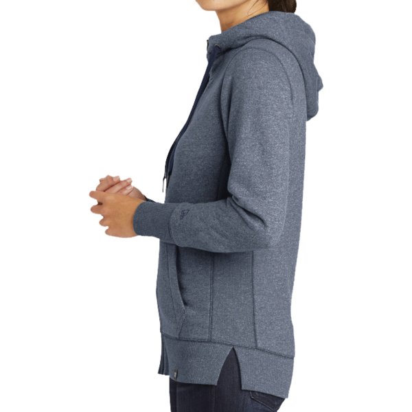 New Era Women's French Terry Full Zip Hoodie, True Navy Twist, Left Sleeve view