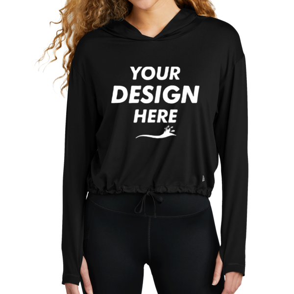 New Era Women's Power Long Sleeve Hoodie, Black, Front view, Mockup