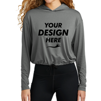 New Era Women's Power Long Sleeve Hoodie, Shadow Grey Heather, Front view, Mockup