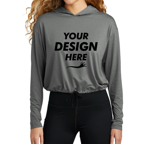 New Era Women's Power Long Sleeve Hoodie, Shadow Grey Heather, Front view, Mockup