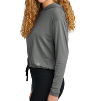 New Era Women's Power Long Sleeve Hoodie, Shadow Grey Heather, Left Sleeve view
