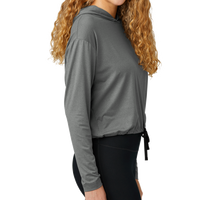 New Era Women's Power Long Sleeve Hoodie, Shadow Grey Heather, Right Sleeve view