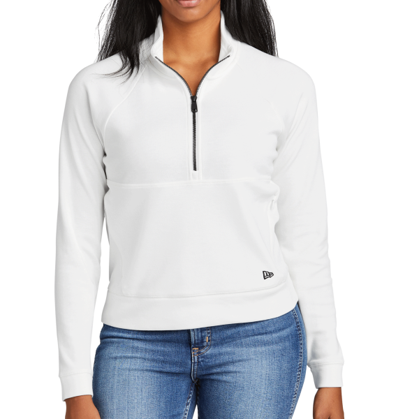New Era Women's STS 1/2 Zip, Fan White, Front view
