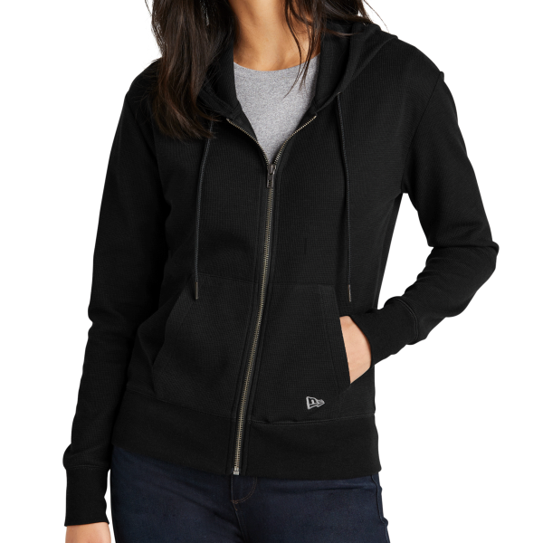 New Era Women's Thermal Full Zip Hoodie, Black, Front view