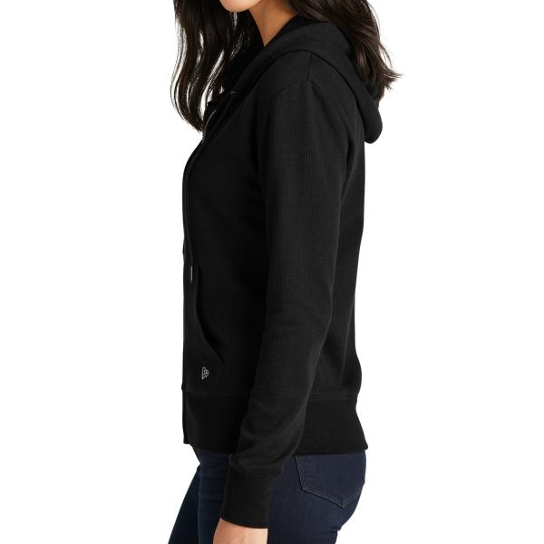 New Era Women's Thermal Full Zip Hoodie, Black, Left Sleeve view