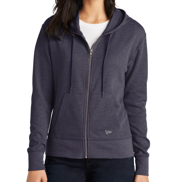 New Era Women's Thermal Full Zip Hoodie, True Navy Heather, Front view
