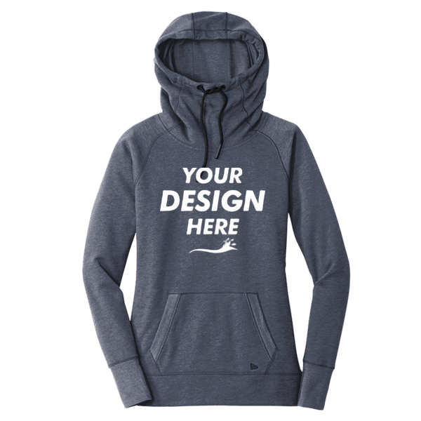New Era Women's Tri Blend Fleece Pullover Hoodie, True Navy Heather, Front view, Mockup